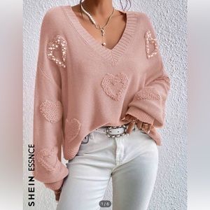 SHEIN beaded heart sweater NWOT